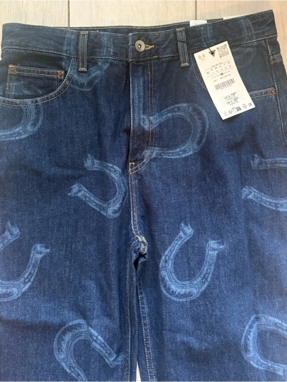 NWT Zara High Waist Barrel Jeans Horseshoe Womens 8 Blue Coastal Cowgirl Western - Picture 2 of 10
